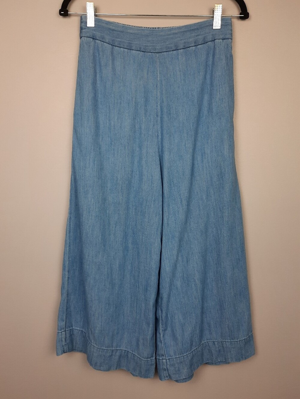 Madewell Chambray Huston High Rise Pull On Wide Leg Crop Pants size Small - Picture 2 of 16